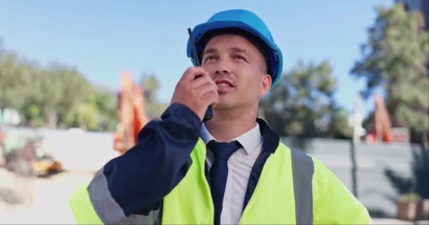 Talkie Walkie Ingénieur Homme Avec Communication Chantier Construction Inspection Avec — Video