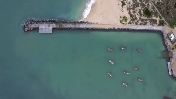 Drone Boot Vervoer Haven Oceaan Voor Reizen Avontuur Toerisme Buiten — Stockvideo