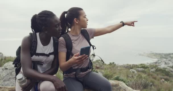 Caminhadas Telefone Natureza Pessoas Perderam Confuso Ler Mapa Line Para — Vídeo de Stock