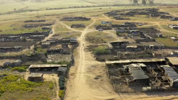 Drone Chata Miasteczku Krajobraz Nieformalnej Osady Lub Shanty Miasta Infrastruktury — Wideo stockowe