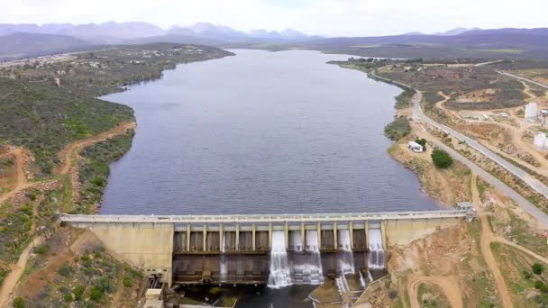 Drone Dam Water Barrier Infrastructure Industrial Landscape Outdoor Nature Engineering — Stock Video