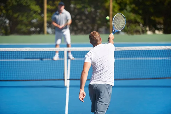 Tennis Jeu Hommes Avec Fitness Amis Compétition Avec Entraînement Exercice — Photo