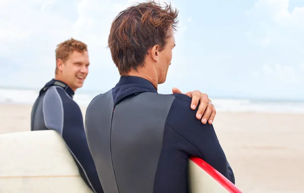 Planche Surf Amis Attente Plage Vacances Aventure Pour Remise Forme — Photo