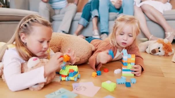 Children Together Building Blocks Home Learning Problem Solving Motor Development — Stock Video