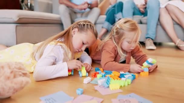 Children Kids Playing Building Blocks Living Room Home Child Development — Stock Video