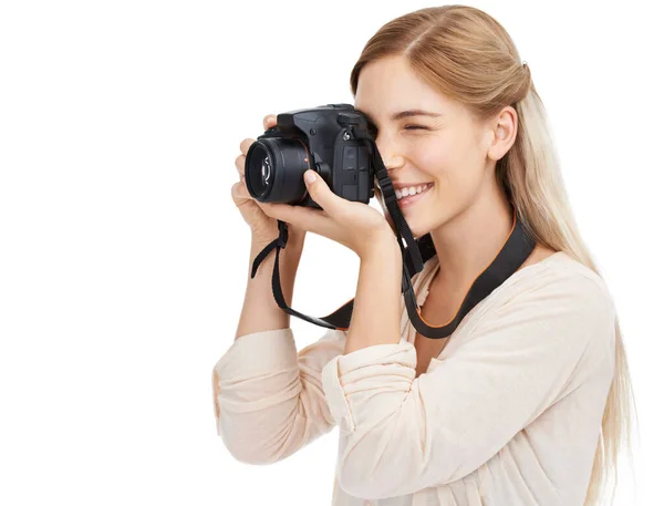Fotograaf Camera Focus Met Vrouw Fotografie Fotograferen Voor Kunst Fotojournalist — Stockfoto