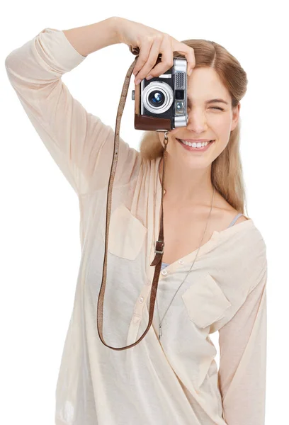 Young Photographer Camera Taking Pictures Studio Happiness Talent Creative Artist — Stock Photo, Image