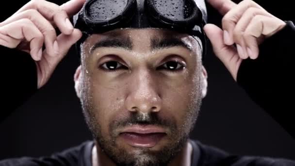 Nageur Visage Lunettes Sur Homme Pour Forme Physique Avec Sport — Video