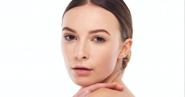 Face Wellness Woman Skincare Cosmetics Dermatology Isolated White Studio Background — Stock Video