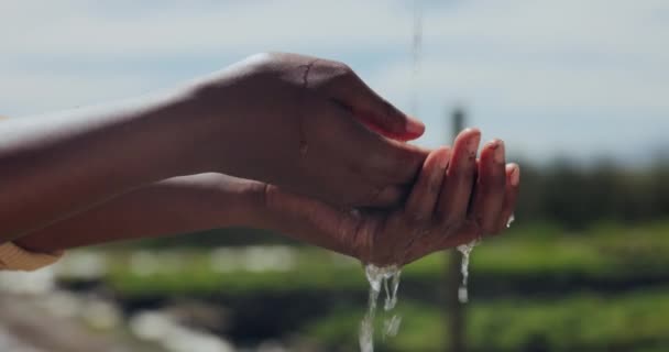 Hand Wasser Und Waschen Auf Dem Freilandhof Zur Hygiene Der — Stockvideo