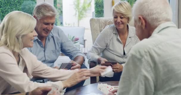 Senior Friend Group High Five Playing Cards Celebration Win Party — Stock Video