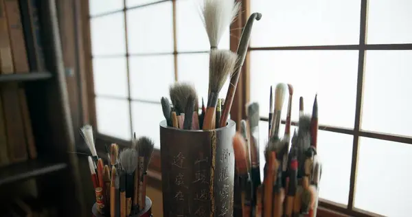 Paint Brush Equipment Supplies Empty Studio Closeup Art Creative Talent — Stock Photo, Image