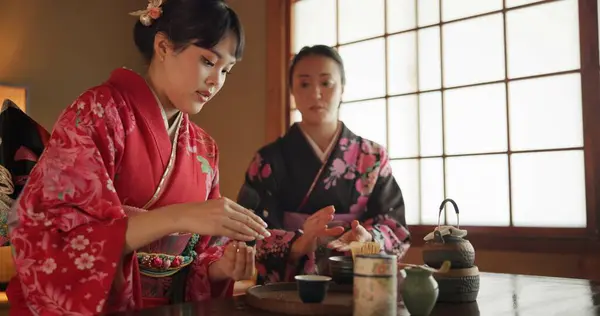 Japon Insan Kimono Çay Seremonisi Için Chashitsu Odasında Barış Gelenek — Stok fotoğraf