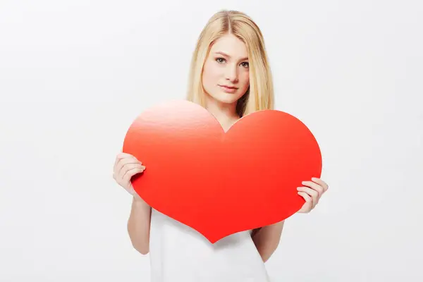 Woman Portrait Heart Poster Mockup Valentines Message Announcement Bulletin Female — Stock Photo, Image