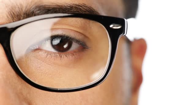 Halva Ansiktet Person Och Öga Med Glasögon För Vision Och — Stockvideo