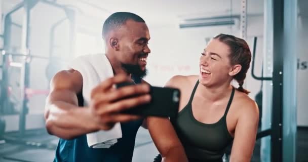 Fitness Siłownia Selfie Ludźmi Ćwiczenia Wellness Zdrowiem Lub Social Media — Wideo stockowe