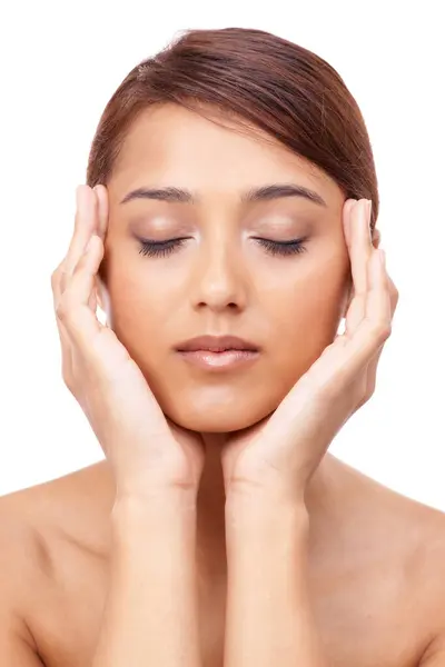 Woman Makeup Beauty Face Eyes Closed Female Model Skincare Cosmetics — Stock Photo, Image