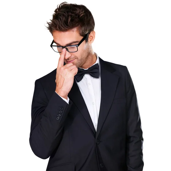 Studio Fashion Man Tuxedo Glasses Formal Evening Wear Elegant Outfit — Stock Photo, Image