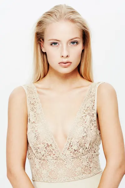 Portrait Model Confident Lingerie Studio Beauty Feminine Fashion Body Care — Stock Photo, Image