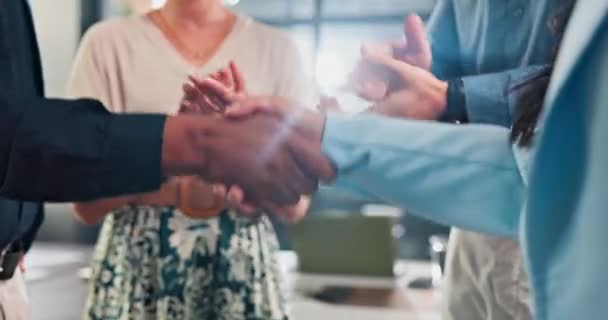 Geschäftsleute Applaus Und Händeschütteln Für Erfolg B2B Deal Und Übereinkunft — Stockvideo