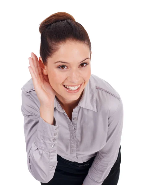 Mujer Negocios Escucha Secreto Para Chismes Noticias Información Confidencial Sobre — Foto de Stock