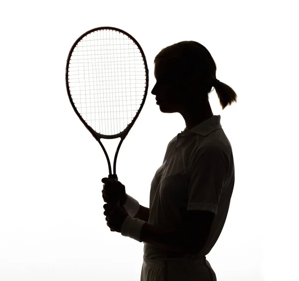 Silhouette Frau Und Schläger Studio Für Tennis Sportwettkämpfe Und Wettkämpfe — Stockfoto