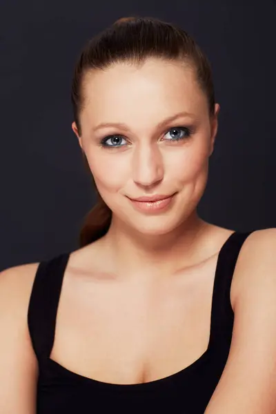 Retrato Maquillaje Mujer Feliz Estudio Para Belleza Brillo Tratamiento Bienestar — Foto de Stock