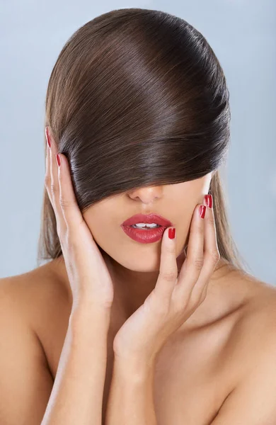 Hair Makeup Hands Woman Manicure Studio White Background Keratin Treatment — Stock Photo, Image