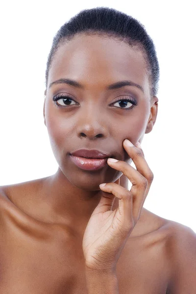 Black Woman Hand Face Natural Beauty Dermatology Skincare Glow Wellness — Stock Photo, Image