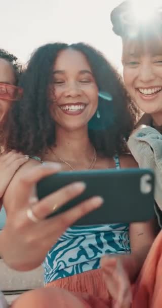 Happy Selfie Women Friends Outdoor Profile Picture Blog Summer Vacation — Stock Video