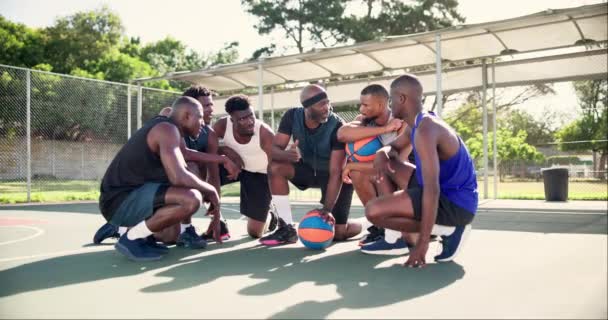 Leader Travail Équipe Rassembler Pour Motivation Sur Planification Terrain Basket — Video