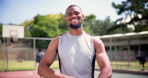 Man Ansikte Och Glad Som Basketspelare För Spel Talang Och — Stockvideo