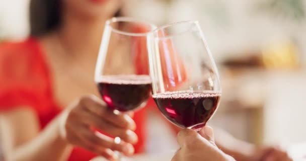 Couple Hands Toast Red Wine Celebration Love Romance Valentines Day — Stock Video
