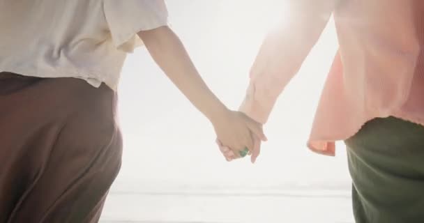 Kumsal Çift Doğada Eğlenceli Bir Yaz Tatilinde Ele Tutuşmak Aşk — Stok video