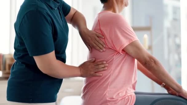 Physikalische Therapie Hände Und Physiotherapeut Mit Rückenmassage Für Patienten Der — Stockvideo