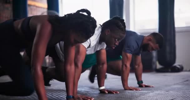 Fitness Planke Gruppe Med Trening Treningsstudio Helse Velvære Abdominal Trening – stockvideo