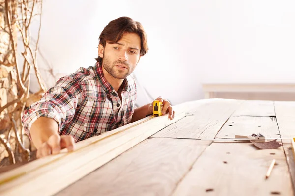 Man Carpenter Wood Craft Home Tools Work Building Maintenance Handyman — Stock Photo, Image