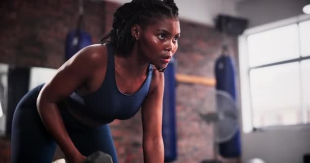 Чорна Жінка Гантель Важка Атлетика Тренувань Тренування Сили Або Руки — стокове відео