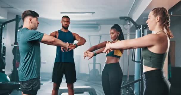 Gimnasio Clase Personas Que Estiran Para Comunidad Fitness Culturismo Ejercicio — Vídeos de Stock