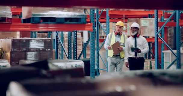 Homme Chaîne Approvisionnement Équipe Vérifient Stockage Pour Inspection Inventaire Production — Video