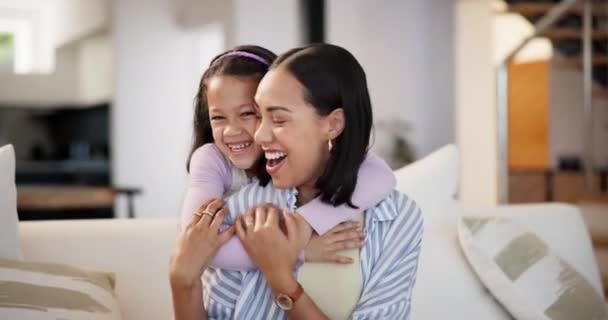 Face Mother Girl Hug Support Home Care Safety Bonding Together — Stock Video