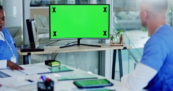 Krankenschwester Monitor Und Green Screen Virtueller Besprechung Büro Für Gesundheitswesen — Stockvideo
