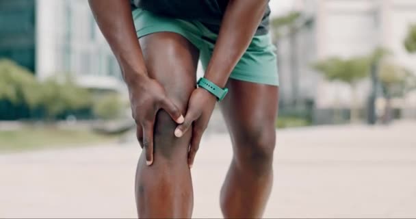 Closeup Person Runner City Knee Pain Morning Routine Sports Accident — Stock Video