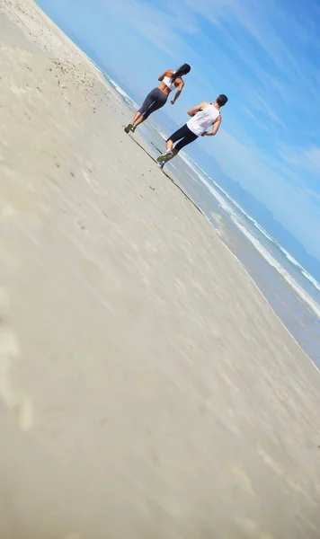 Zand Ruimte Koppel Het Strand Lopen Oefening Training Mockup Outdoor — Stockfoto
