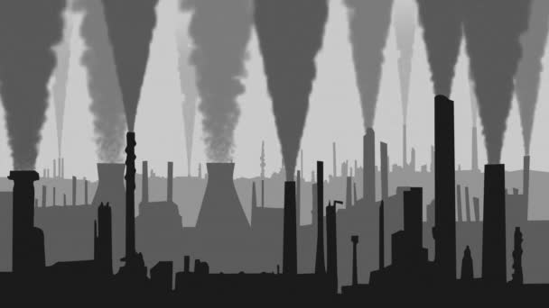Gyár Szennyezés Animáció Füsttel Ipari Finomítóból Bányászati Szén Sötét Felhőkkel — Stock videók