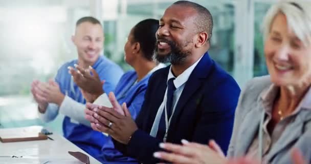 Seminar Nurses Happy People Clapping Success Meeting Clinic Goals Diversity — Stock Video