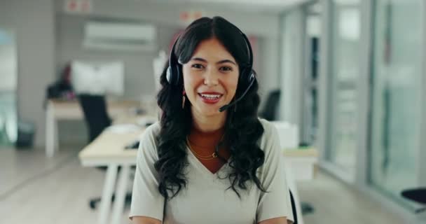 Cara Videollamada Mujer Con Telemarketing Negocio Servicio Cliente Con Auriculares — Vídeo de stock