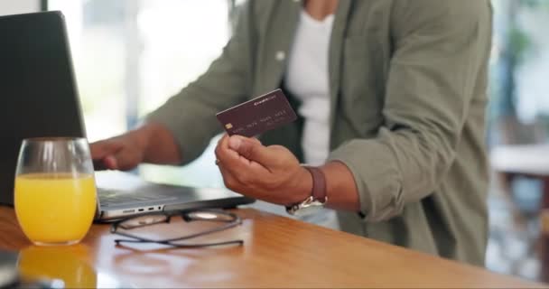 Hands Credit Card Laptop Desk Success Online Shopping Gambling Living — Stock Video