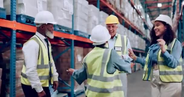Entrepôt Direction Danse Des Employés Pour Une Inspection Heureuse Stockage — Video