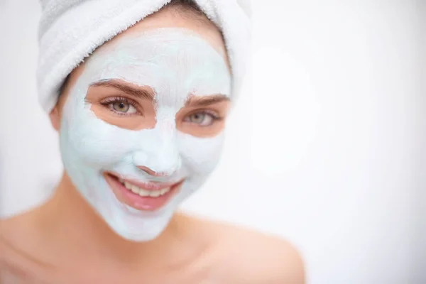 Women Face Mask Skin Care Portrait Bathroom Acne Organic Rejuvenation — Stock Photo, Image